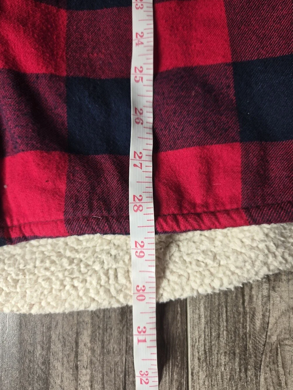 Lands’ End Red & Navy Buffalo Plaid Sherpa-Lined Shacket Men's Size Small